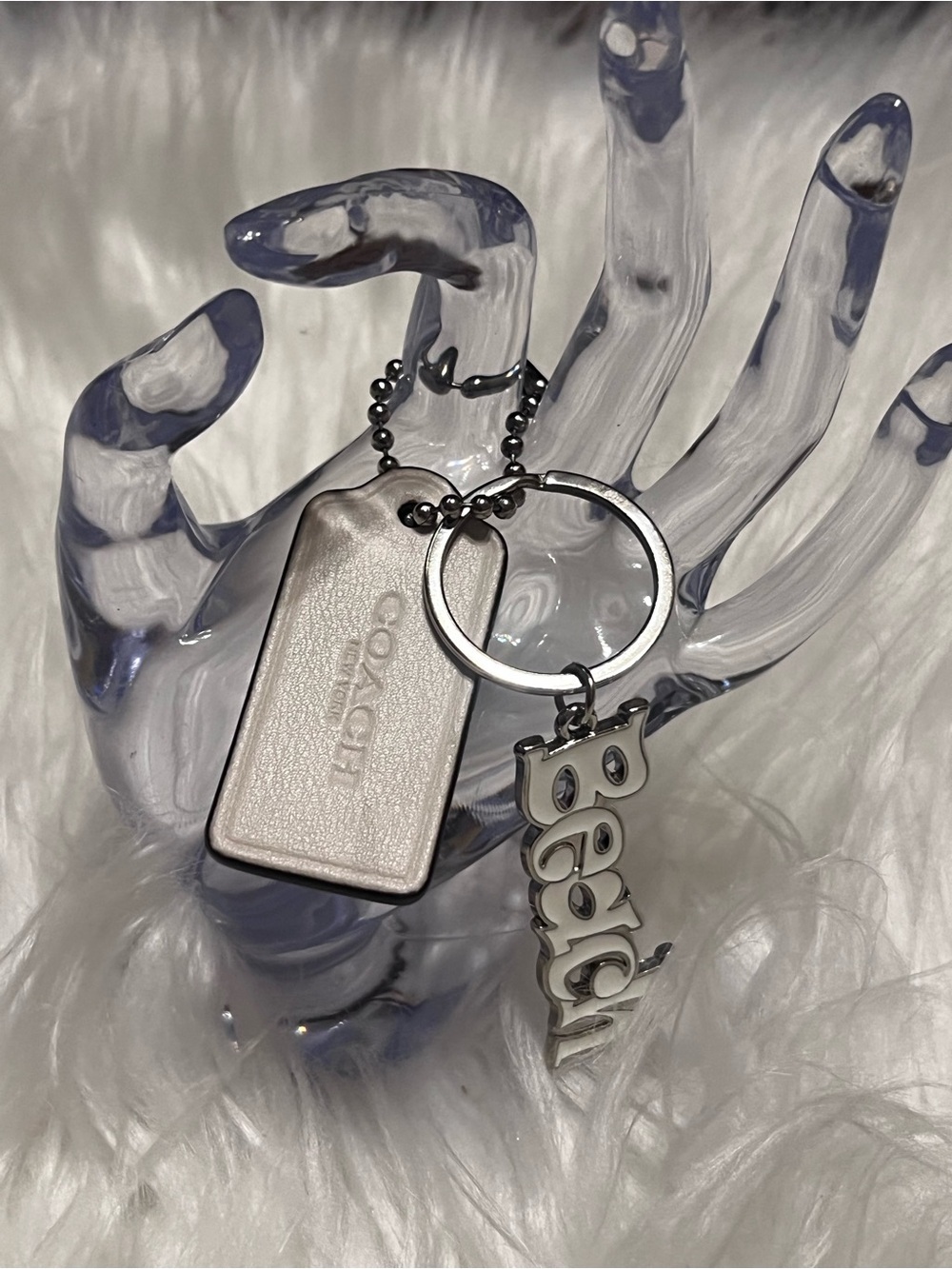 Coach  White Logo Tag  with unbranded Keychain